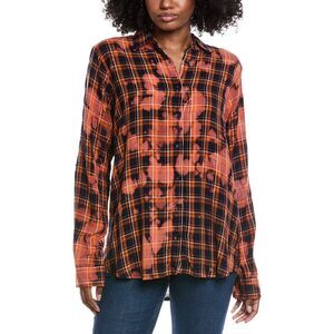 Nu Vintage Womens  Washed Flannel Shirt, Orange